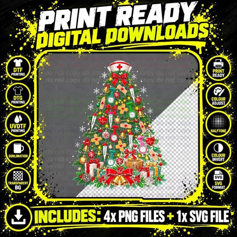 Nurse Christmas Tree Plasters Thermometers Nursing Png SVG Digital Bundle
