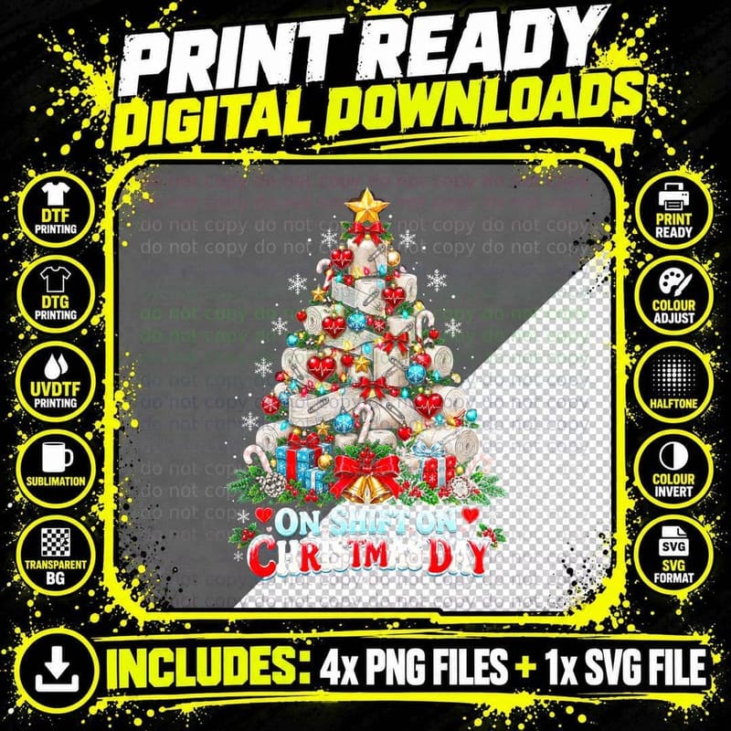 On Shift on Christmas Day Toilet Roll Christmas Tree Png SVG Digital Bundle