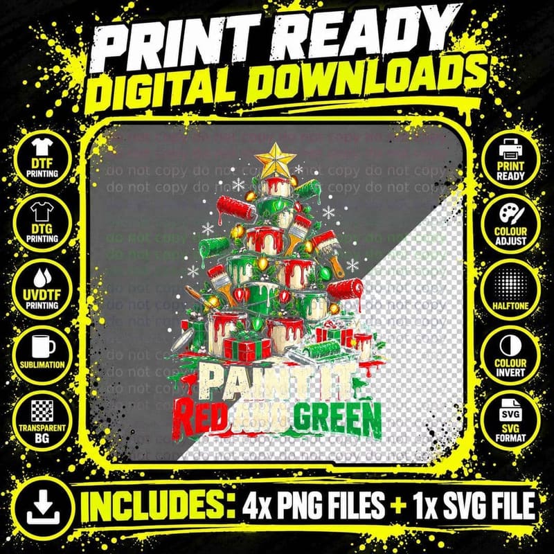 Painter and Decorator Christmas Tree Paint It Red and Png SVG Digital Bundle