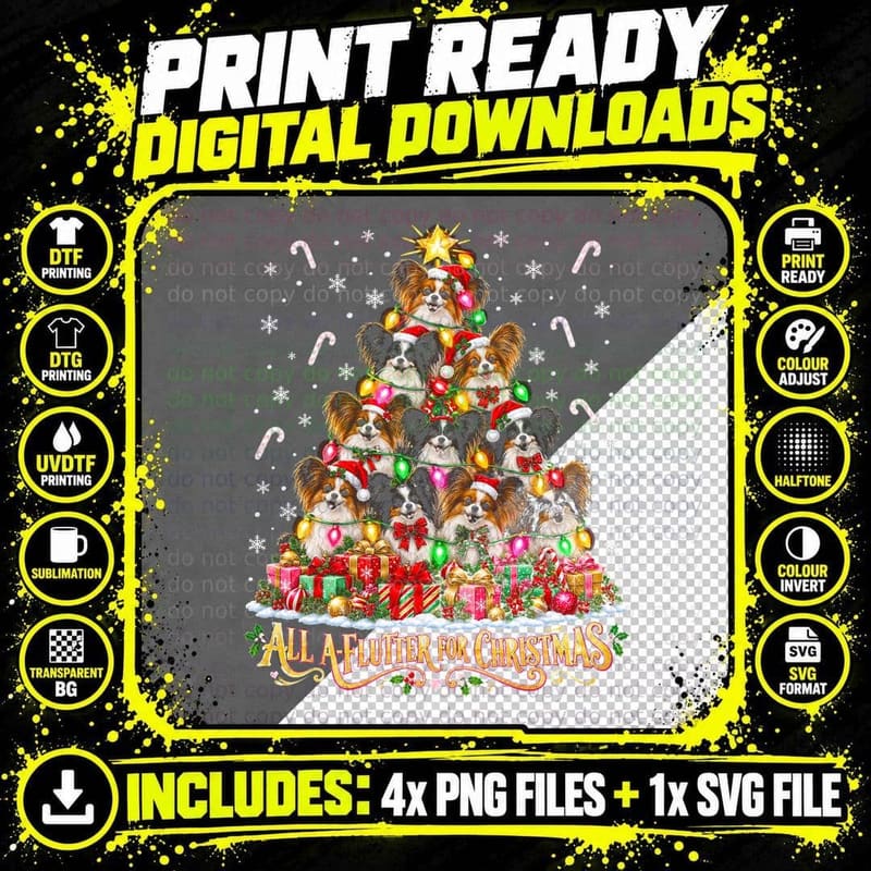 Papillon All a Flutter For Christmas Tree Butterfly Ear Png SVG Digital Bundle
