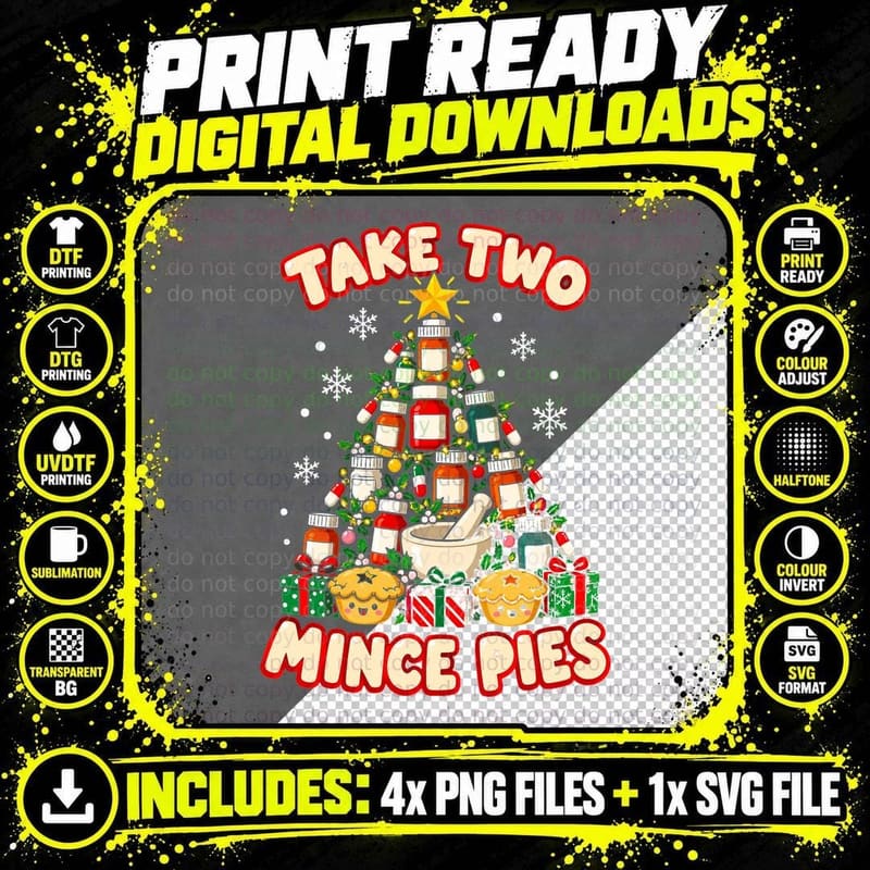 Pharmacist Christmas Tree Take Two Mince Pies Pharmacy Png SVG Digital Bundle