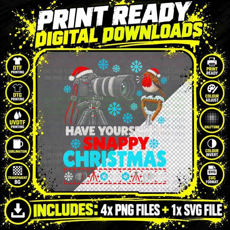 Photographer Camera Christmas Robin Have a Snappy Png SVG Digital Bundle