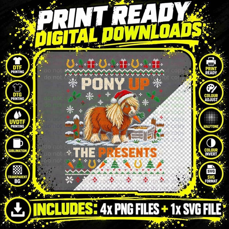 Pony Up The Presents Shetland Pony Christmas Ugly Png SVG Digital Bundle