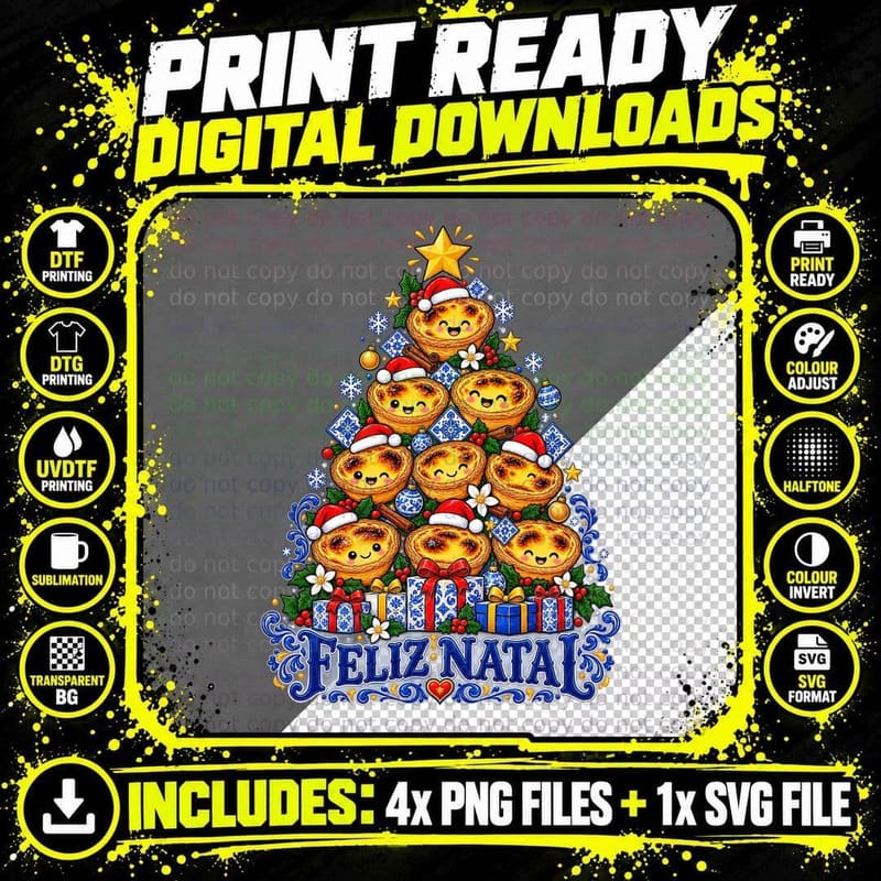 Portuguese Pastel de Nata Christmas Tree Feliz Natal Png SVG Digital Bundle
