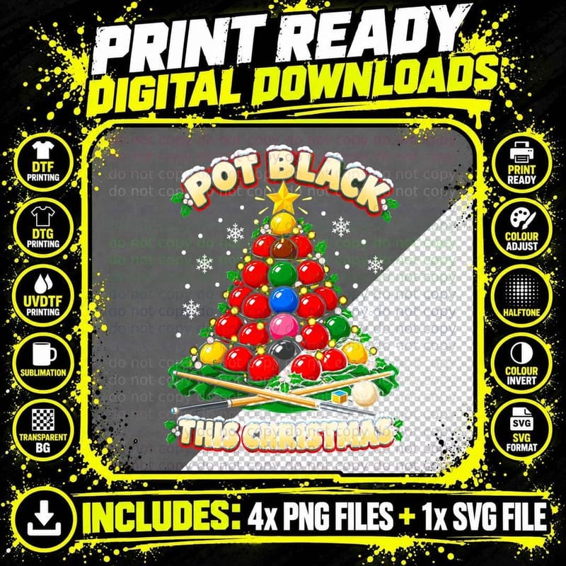 Pot Black This Christmas Snooker Ball Tree Cues Funny Png SVG Digital Bundle