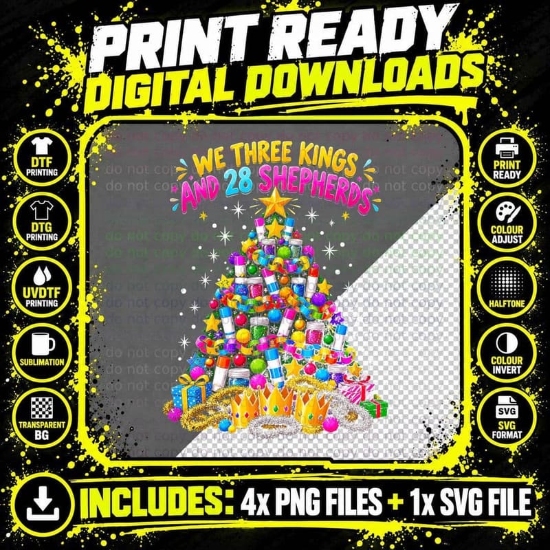 Primary Teacher Christmas Tree We Three Kings and 28 Png SVG Digital Bundle