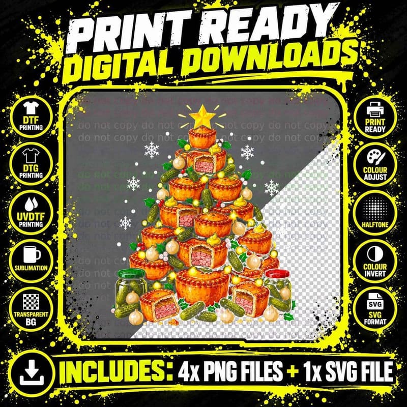 Proper Pork Pie Christmas Tree Pickles British Food Png SVG Digital Bundle