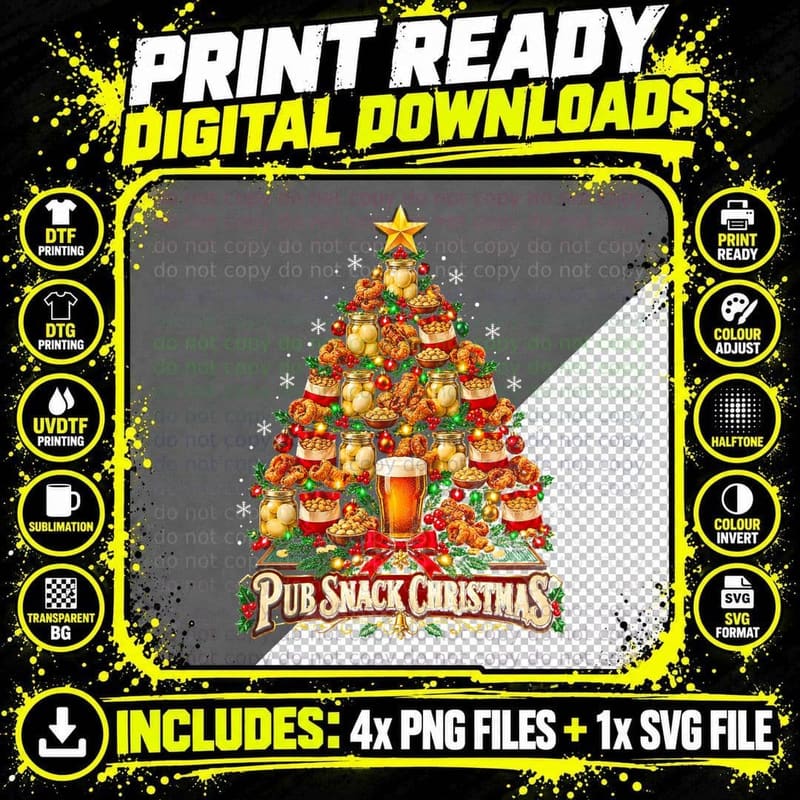 Pub Snack Christmas Tree Crisps Pork Scratchings Pint Png SVG Digital Bundle