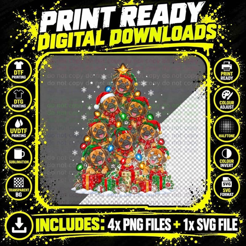 Puggle Christmas Tree Elf Hats Pug Beagle Mix Dog Lover Png SVG Digital Bundle