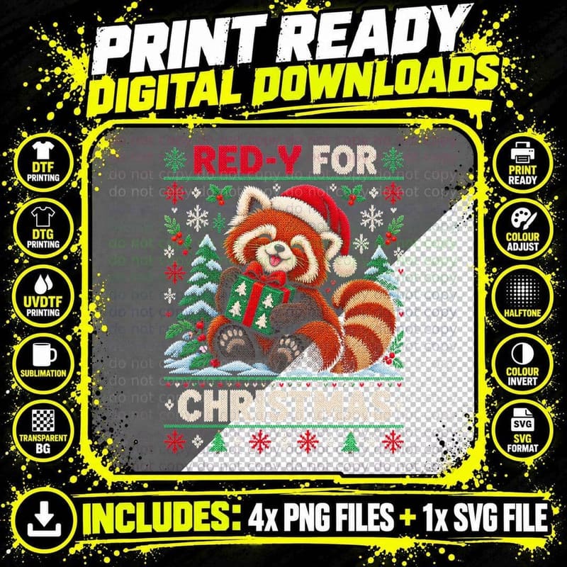 Red y For Christmas Red Panda Present Ugly Sweater Funny Png SVG Digital Bundle