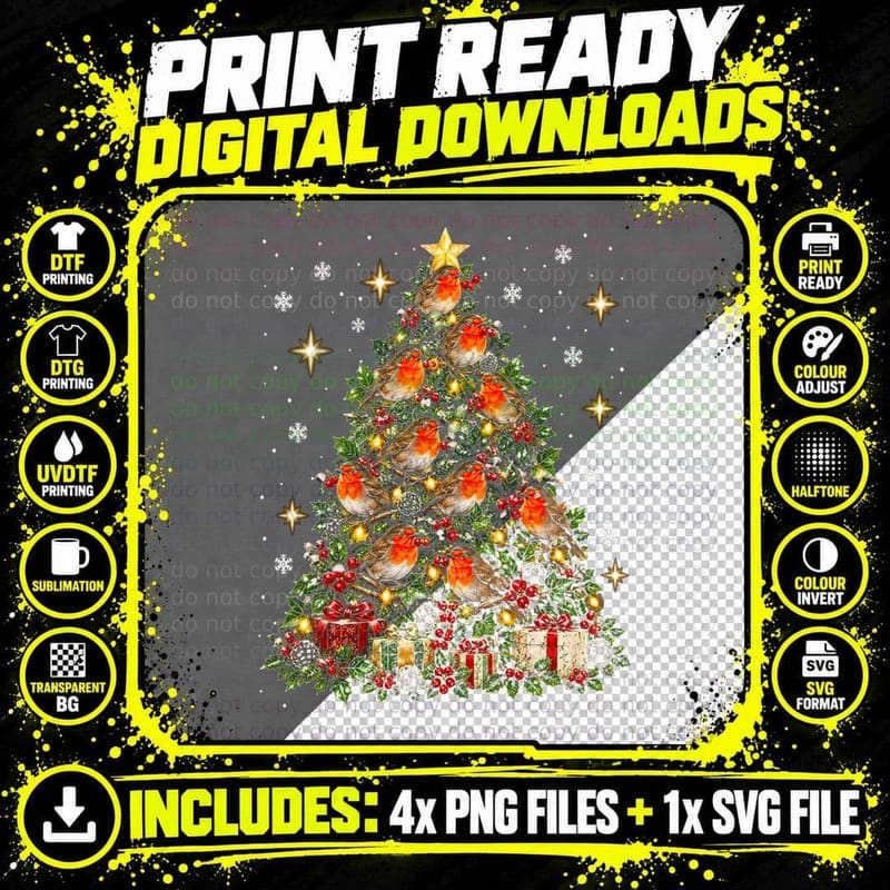 Robin Christmas Watercolour Holly Berry Ivy Woodland Png SVG Digital Bundle