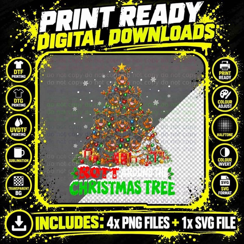 Rott Around The Christmas Tree Rottweiler Funny Dog Png SVG Digital Bundle