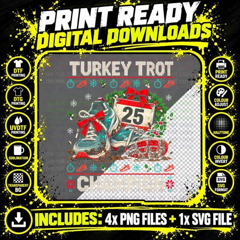 Running Christmas Ugly Sweater Turkey Trot Runner 5K Png SVG Digital Bundle