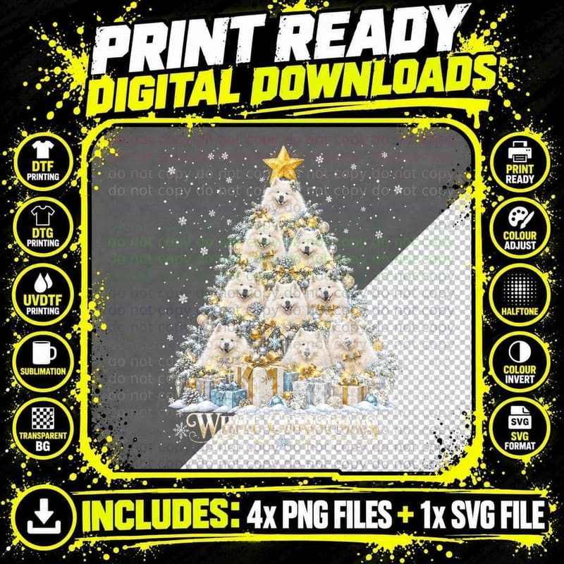 Samoyed White Christmas Snow Dog Winter Wonderland Png SVG Digital Bundle