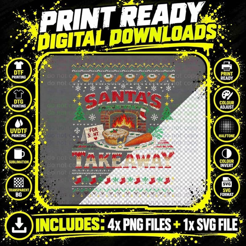 Santa Takeaway Mince Pie and Carrot by Fireplace Png SVG Digital Bundle