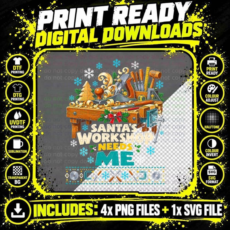 Santas Workshop Needs Me Carpenter Plane Woodworking Png SVG Digital Bundle