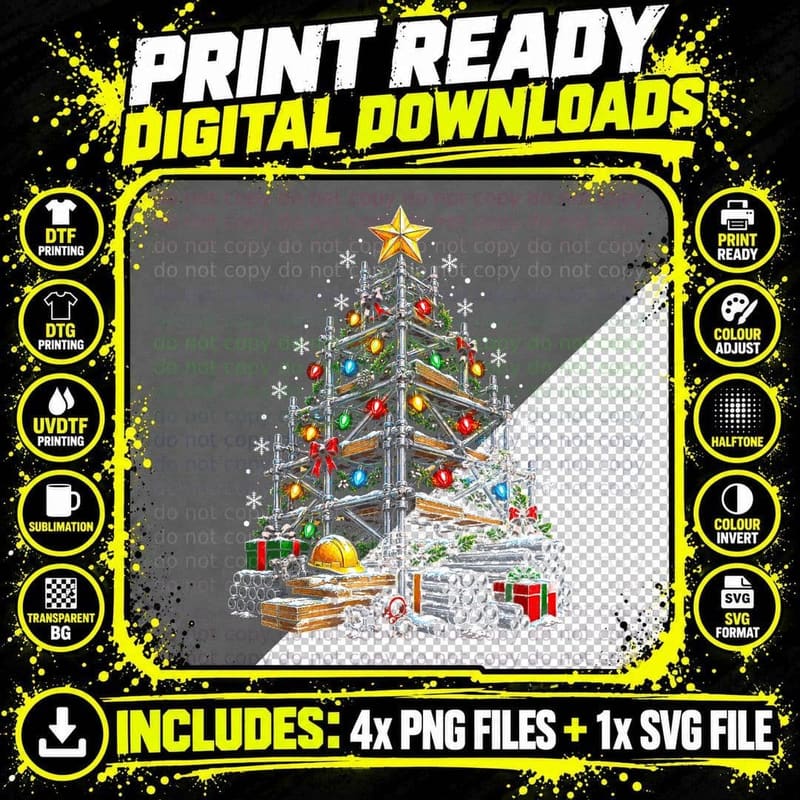 Scaffolding Christmas Tree Scaffolder Builder Hard Hat Png SVG Digital Bundle