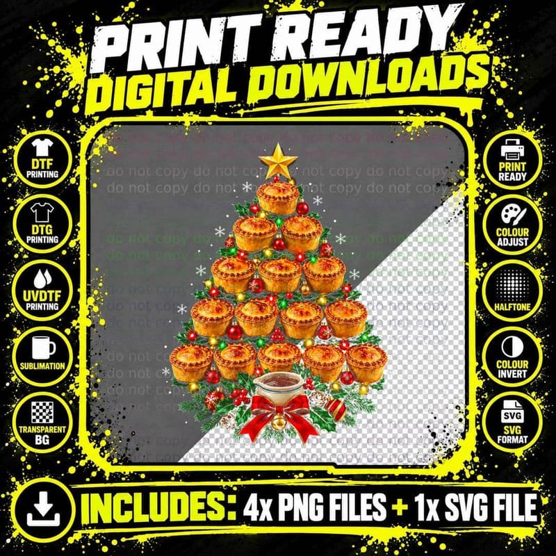 Scotch Pie Christmas Tree Scottish Food Lover Funny Xmas Png SVG Digital Bundle