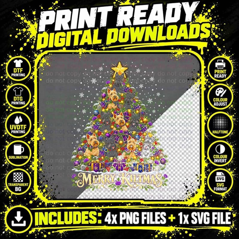 Scottie Merry Kiltmas Scottish Terrier Christmas Tartan Png SVG Digital Bundle