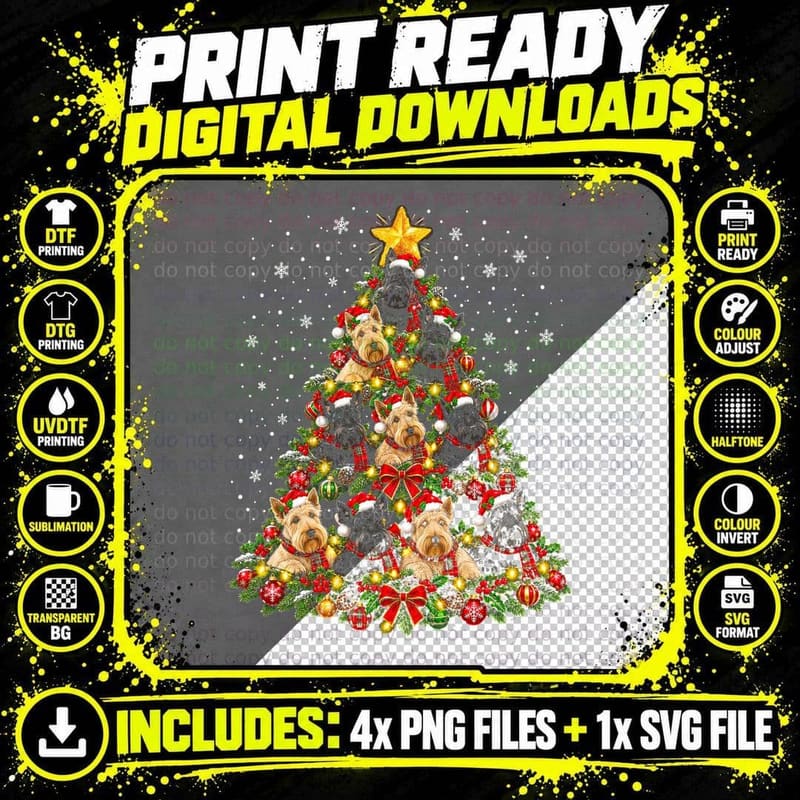 Scottish Terrier Christmas Scottie Dog Santa Tartan Png SVG Digital Bundle