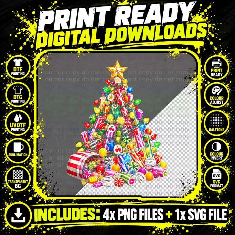 Seaside Rock Candy Christmas Tree Retro Sweet Shop Png SVG Digital Bundle