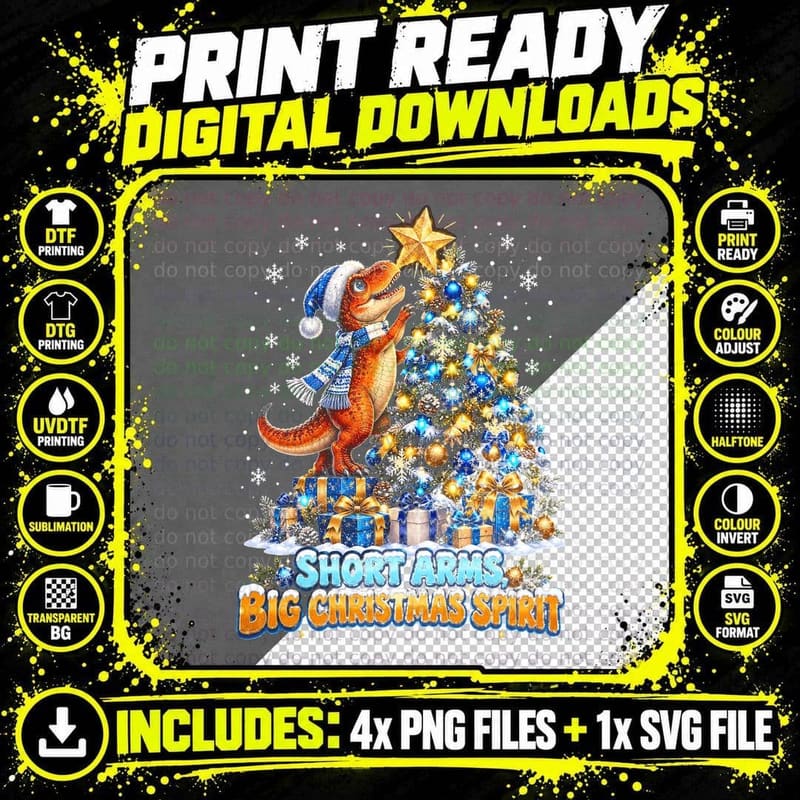 Short Arms Big Christmas Spirit T Rex Dinosaur Funny Png SVG Digital Bundle
