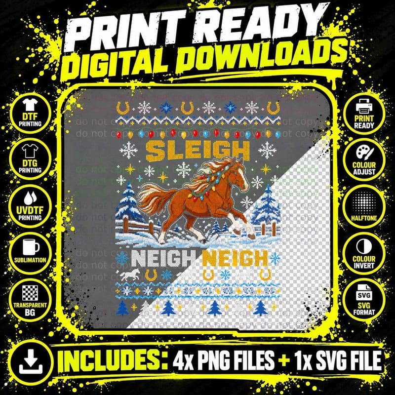 Sleigh Neigh Neigh Horse Christmas Ugly Sweater Horse Png SVG Digital Bundle