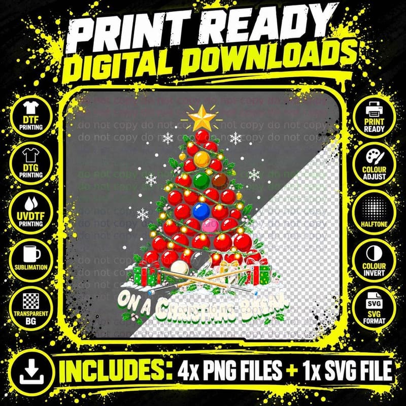 Snooker Christmas Tree On a Christmas Break Snooker Png SVG Digital Bundle