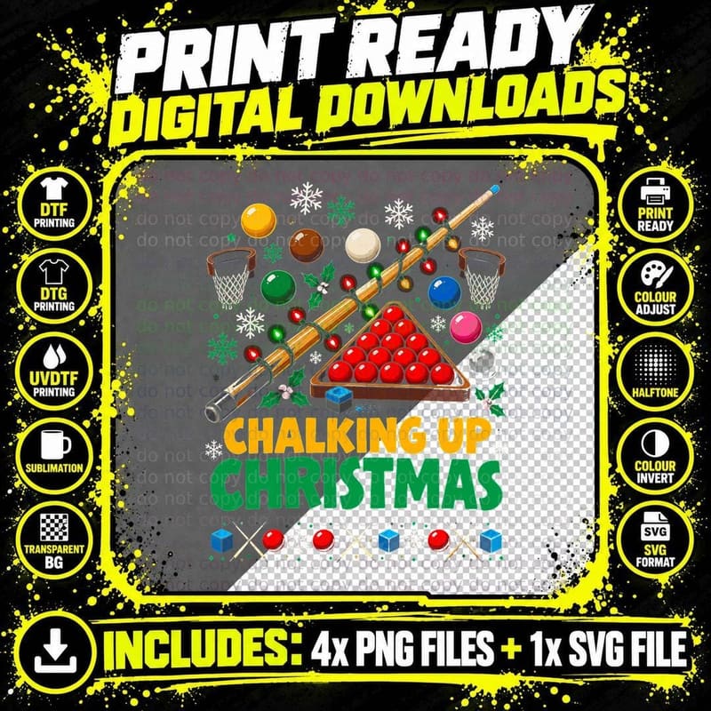 Snooker Christmas Ugly Sweater Cue Sports Player Festive Png SVG Digital Bundle