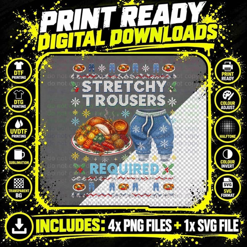 Stretchy Trousers Ugly Christmas Sweater Knitted Style Png SVG Digital Bundle