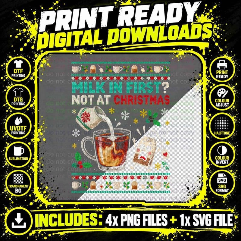Tea Lover Ugly Christmas Sweater British Tea Humor Png SVG Digital Bundle