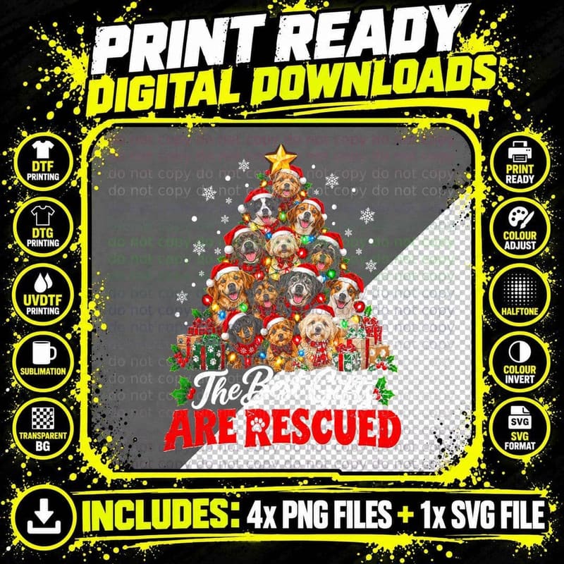 The Best Gifts Are Rescued Rescue Dog Christmas Vintage Png SVG Digital Bundle