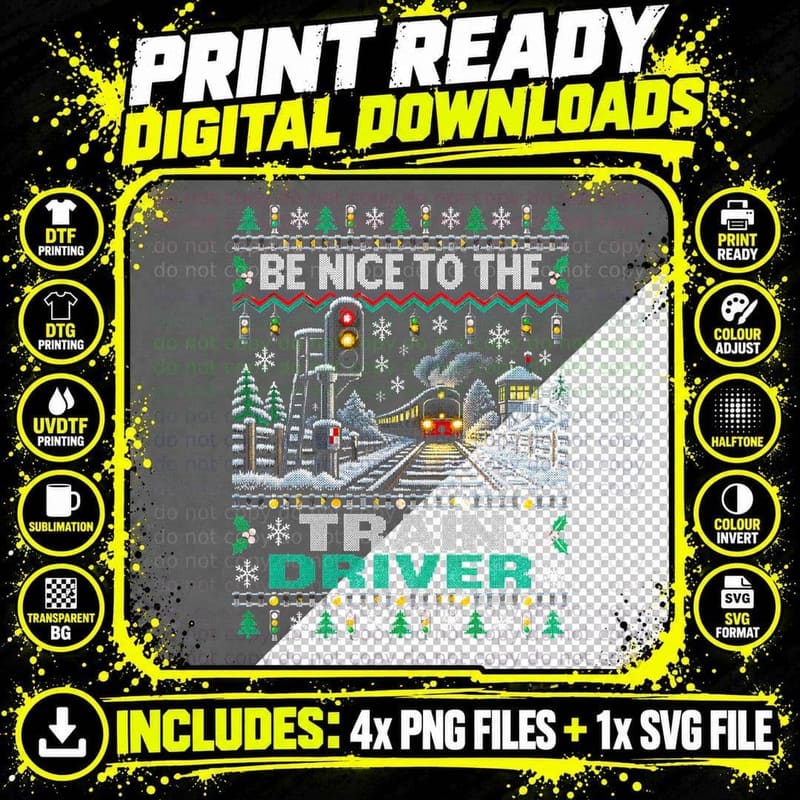 Train Driver Christmas Ugly Sweater Railway Rail Worker Png SVG Digital Bundle