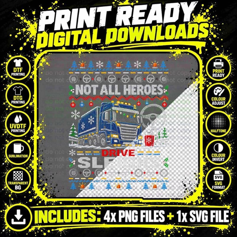 Trucker Christmas Ugly Sweater Lorry Driver Truck Png SVG Digital Bundle