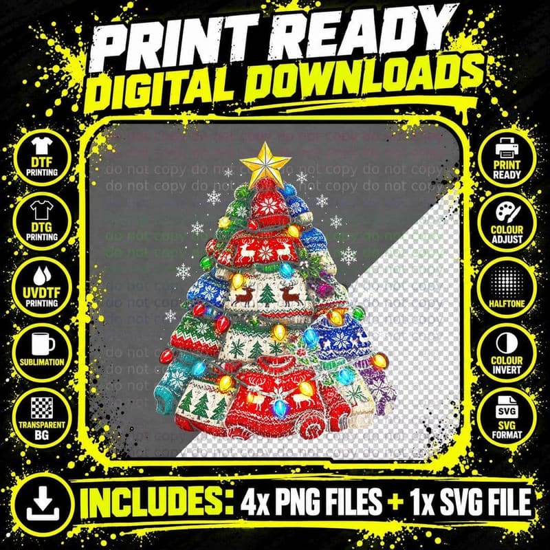 Ugly Christmas Sweater Reindeer Knitted Jumper British Png SVG Digital Bundle