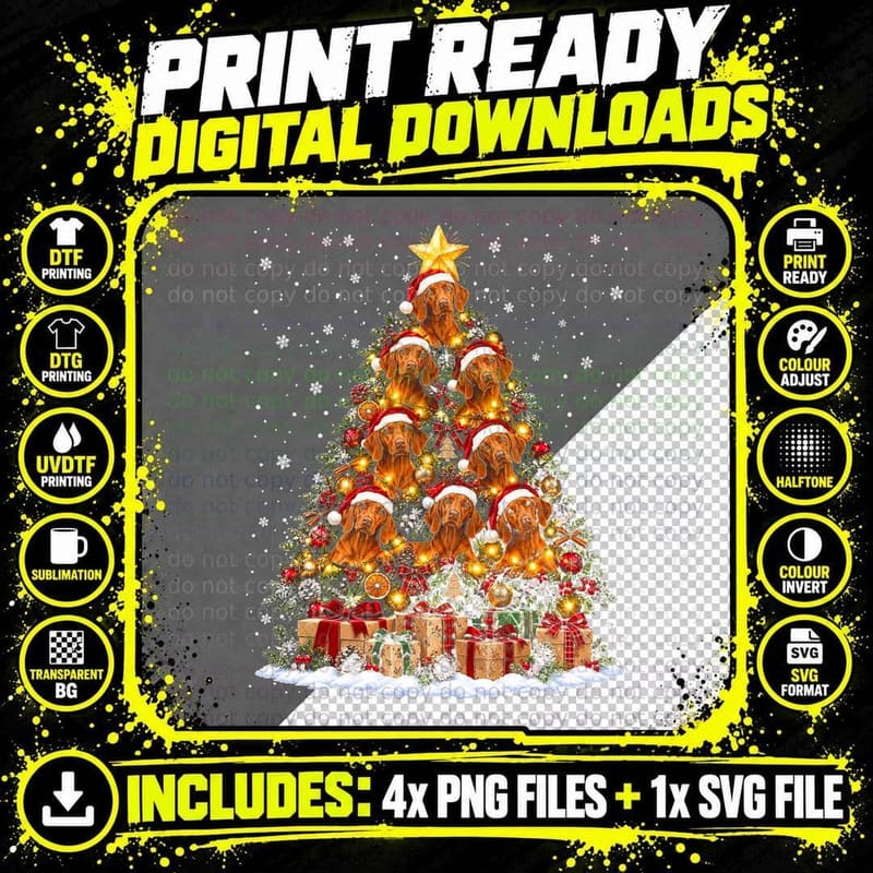 Vizsla Christmas Hungarian Dog Santa Woodland Holiday Png SVG Digital Bundle