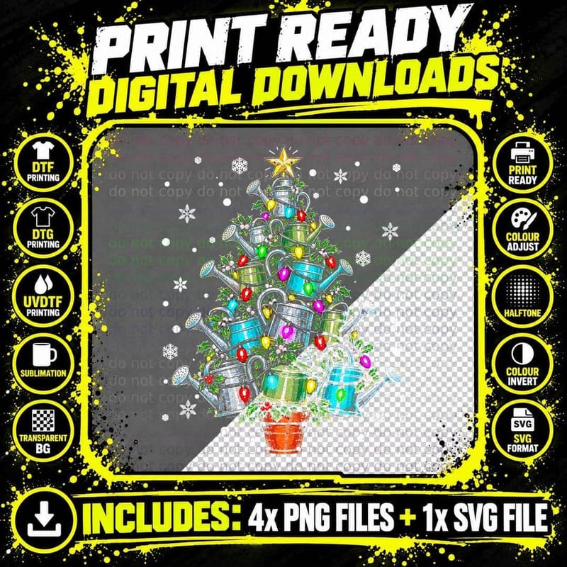 Watering Can Christmas Tree Gardener Garden Lover Fairy Png SVG Digital Bundle