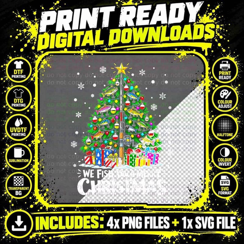 We Fish You a Merry Christmas Fishing Angler Retro Png SVG Digital Bundle
