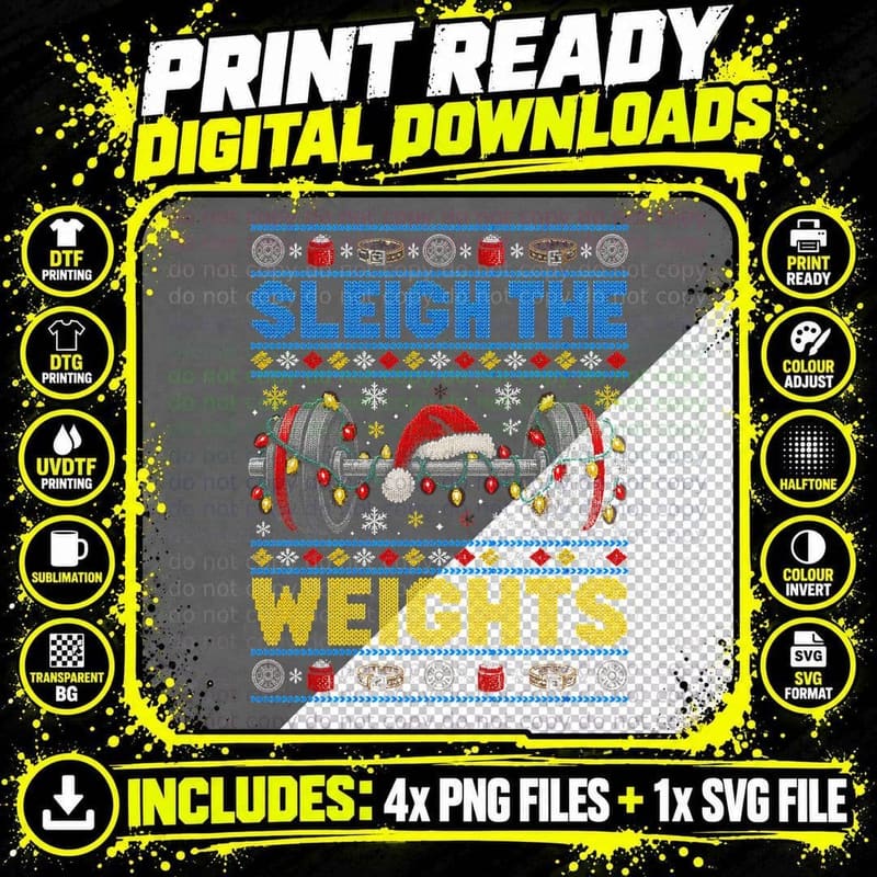 Weightlifting Christmas Ugly Sweater Barbell Gym Lifter Png SVG Digital Bundle