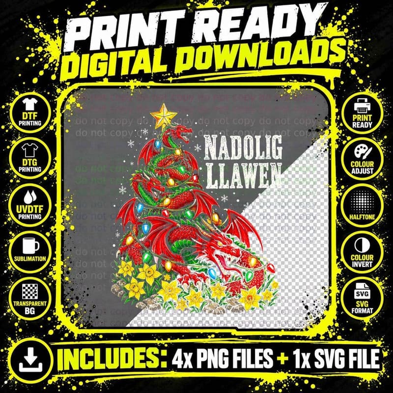 Welsh Dragon Christmas Nadolig Llawen Red Dragon Png SVG Digital Bundle