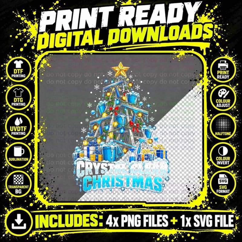Window Cleaner Christmas Tree Crystal Clear Christmas Png SVG Digital Bundle