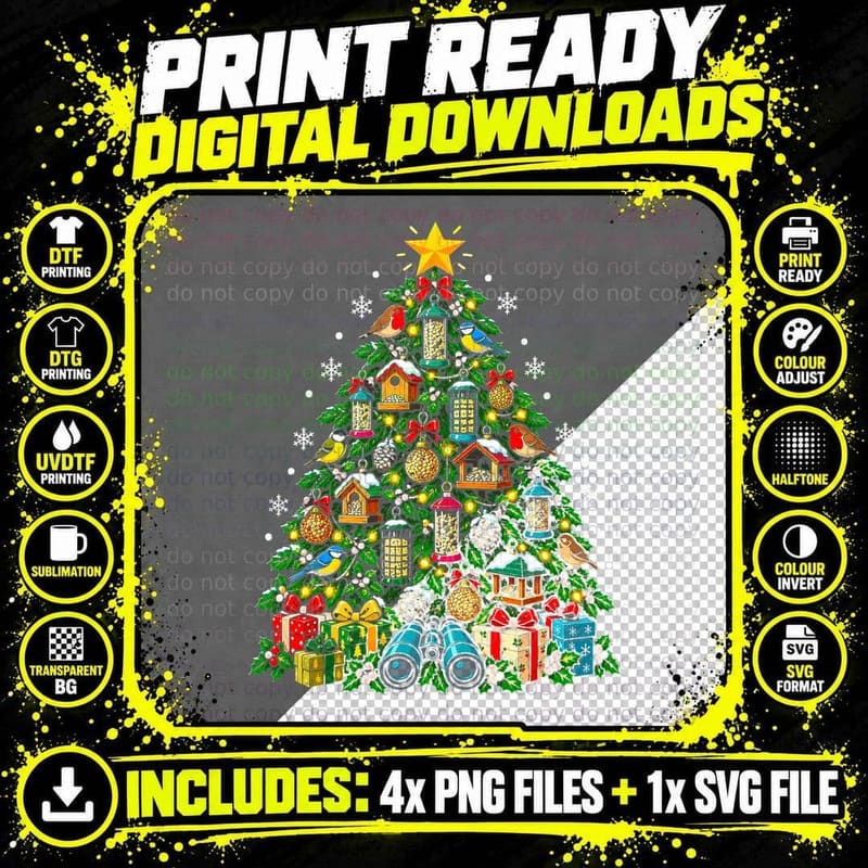 Winter Bird Buffet Christmas Tree Bird Feeders Robin Png SVG Digital Bundle