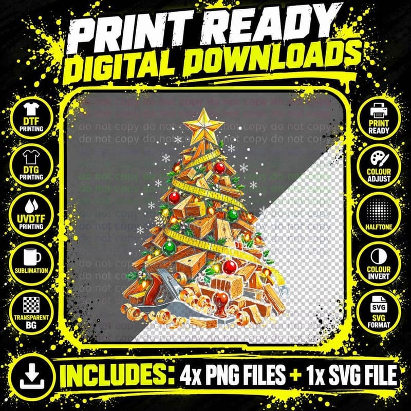 Wood Offcut Christmas Tree Woodworker Joiner Carpenter Png SVG Digital Bundle