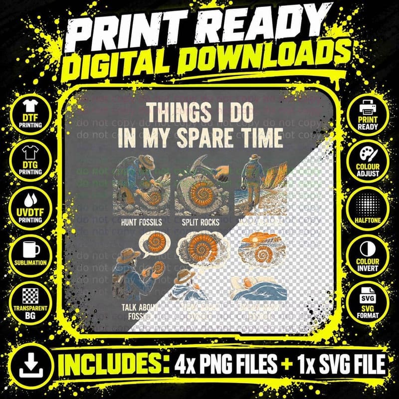 Fossil Hunting Humor Vintage Ammonite Collector Hobby Png SVG Digital Bundle