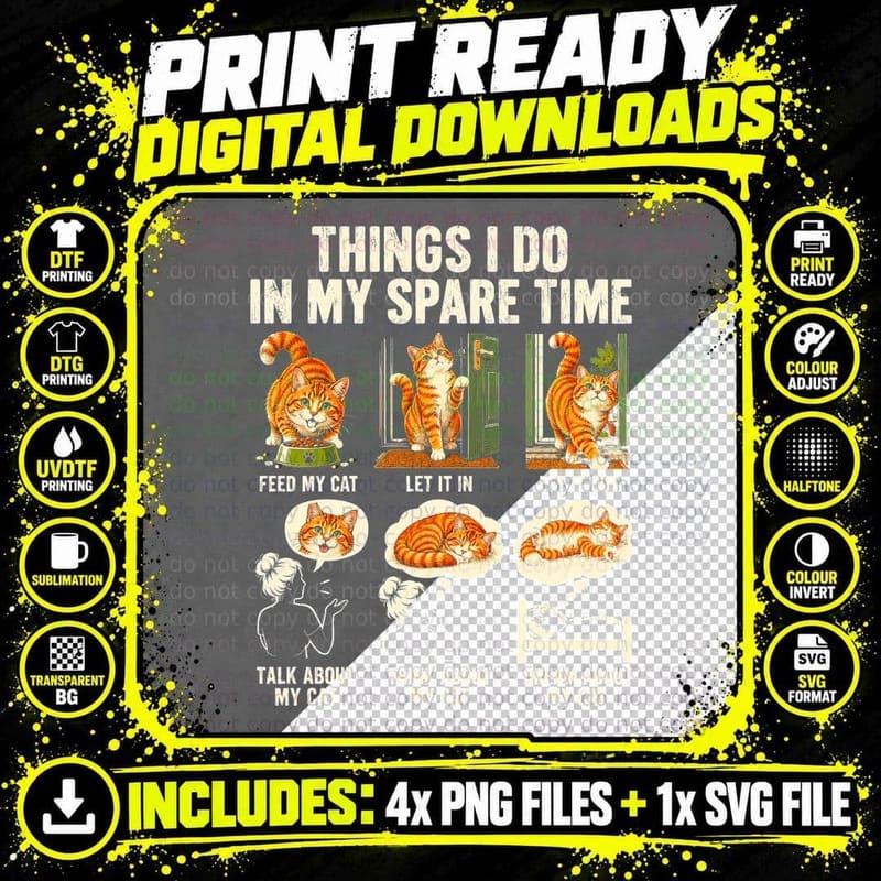 Ginger Cat Mom Funny Spare Time Vintage Cat Lover Gift Png SVG Digital Bundle
