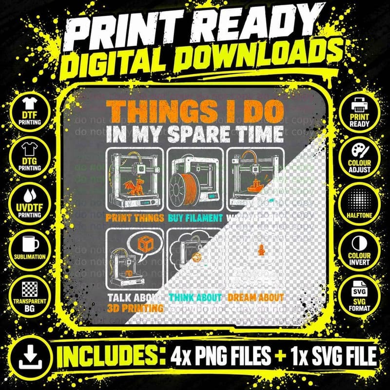 Things I Do in My Spare Time 3D Printing Funny 3D Png SVG Digital Bundle