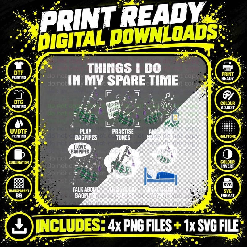 Things I Do in My Spare Time Bagpipes Funny Scottish Png SVG Digital Bundle