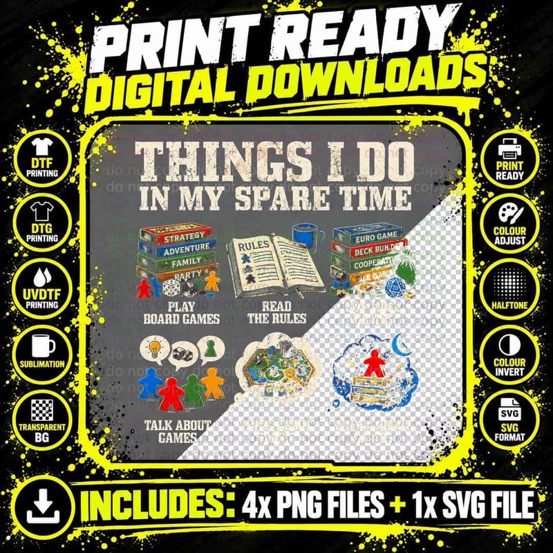 Things I Do in My Spare Time Board Games Vintage Png SVG Digital Bundle