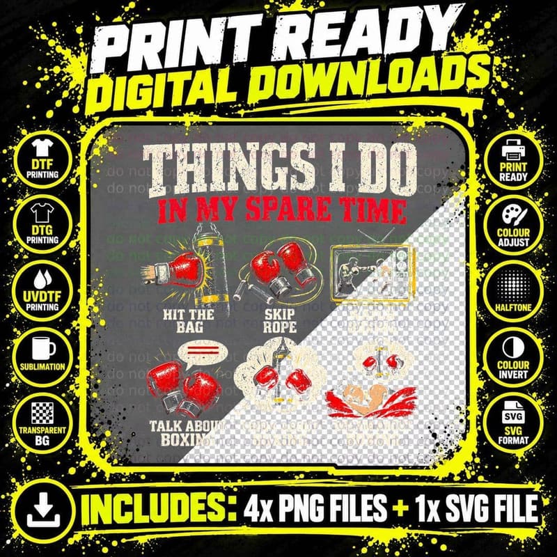 Things I Do in My Spare Time Boxing Funny Boxer Gym Png SVG Digital Bundle