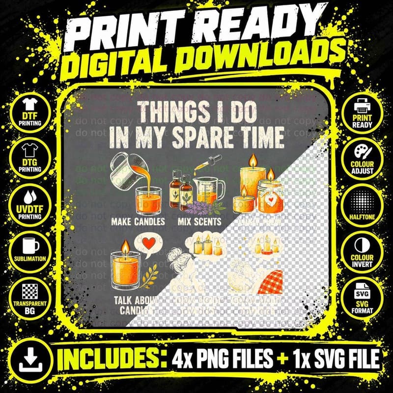 Things I Do in My Spare Time Candle Making Retro Scented Png SVG Digital Bundle